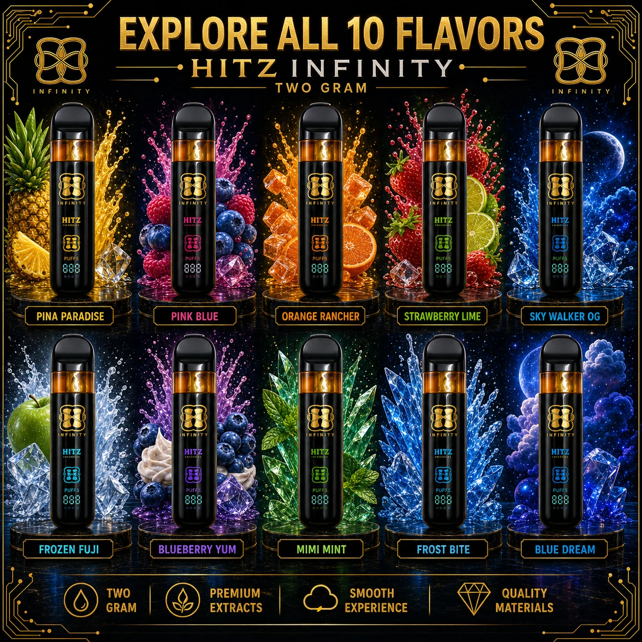 Hitz Infinity ten flavor pens lineup