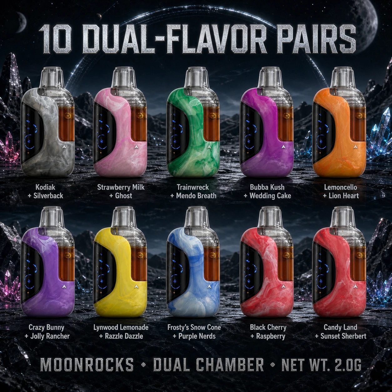 MoonRocks 2G Dual Flavor ten-device dual-flavor lineup